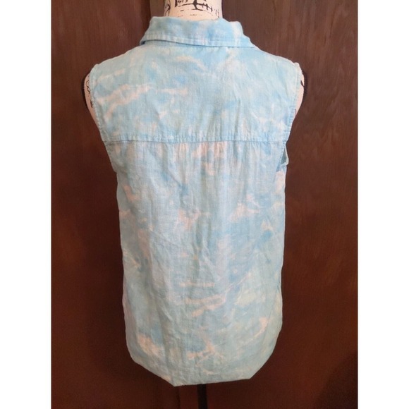 Time and tru blue button Womens Small sleeveless top blouse tie dye Linen blend - Picture 5 of 5
